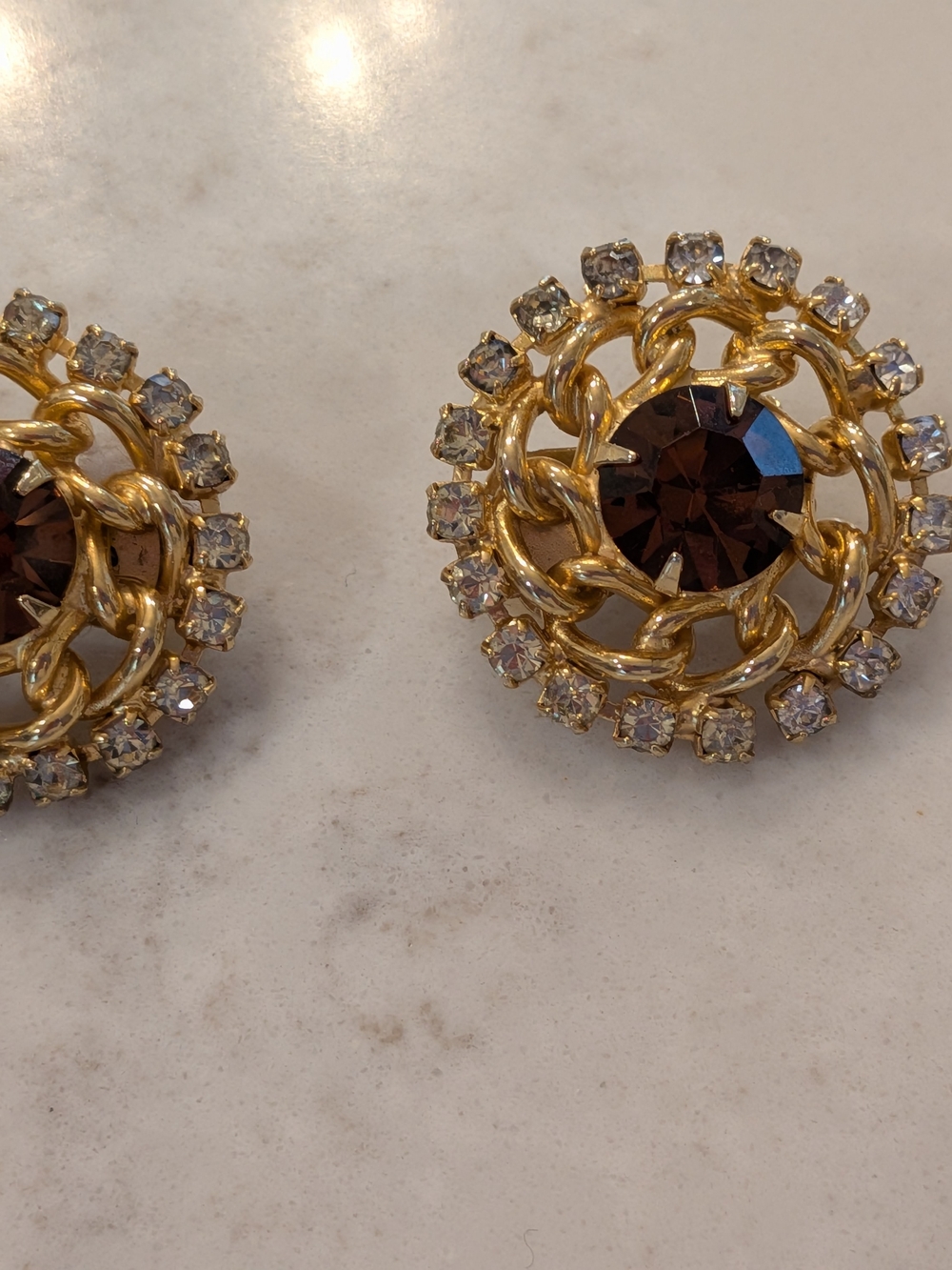 B#2: Hobe Gold-Tone Round Cluster Earrings with Brown Center Stone